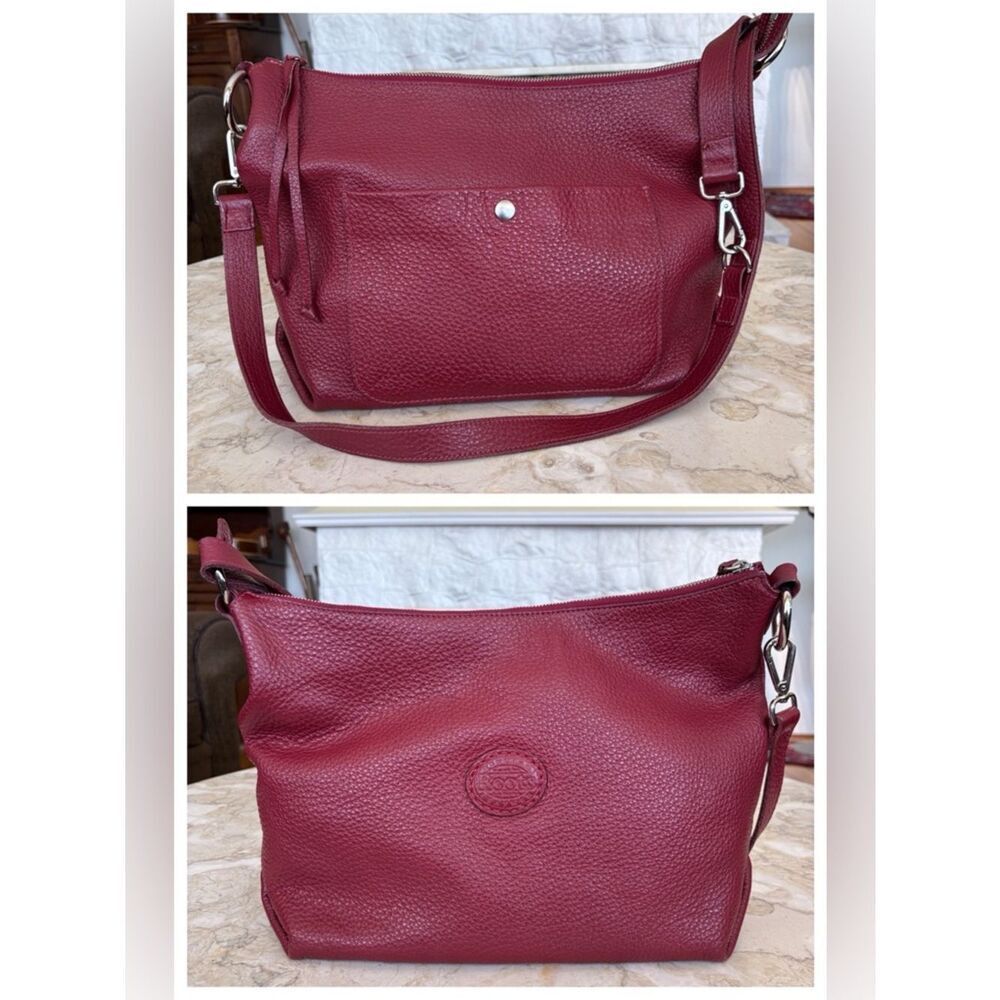 Roots Pebbled Leather Convertible Crossbody Shoulder Bag Burgundy Made in Canada